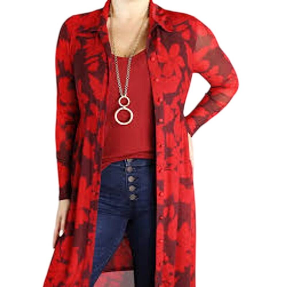 CAbi Shirt Dress Fire & Ice Flower Burst Duster